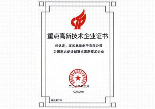 公司被評為火炬計劃重點高新技術企業(yè)